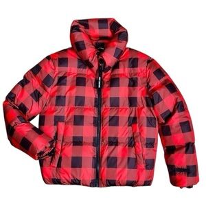 Juicy Couture Black Label Buffalo Red/Black Plaid Funnel Neck Puffer Jacket XL